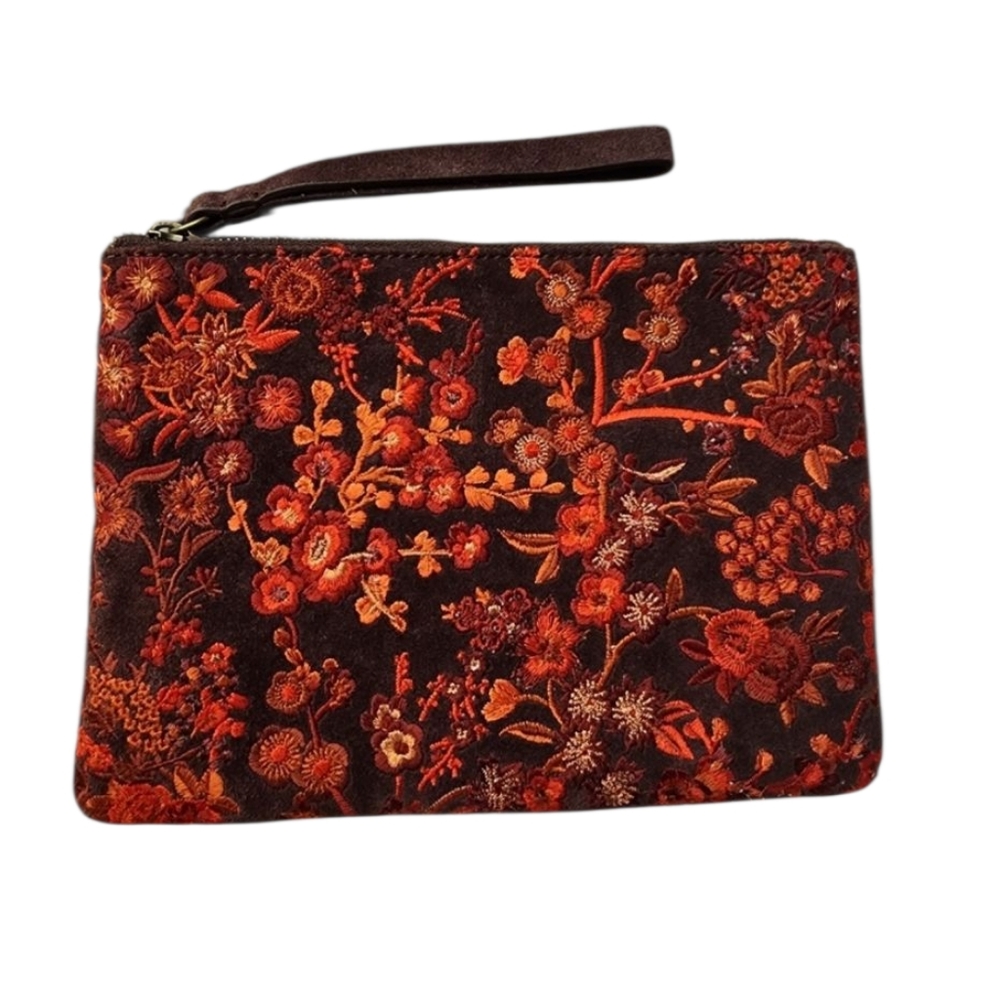 Lucky brand floral embroidered suede leather wristlet clutch